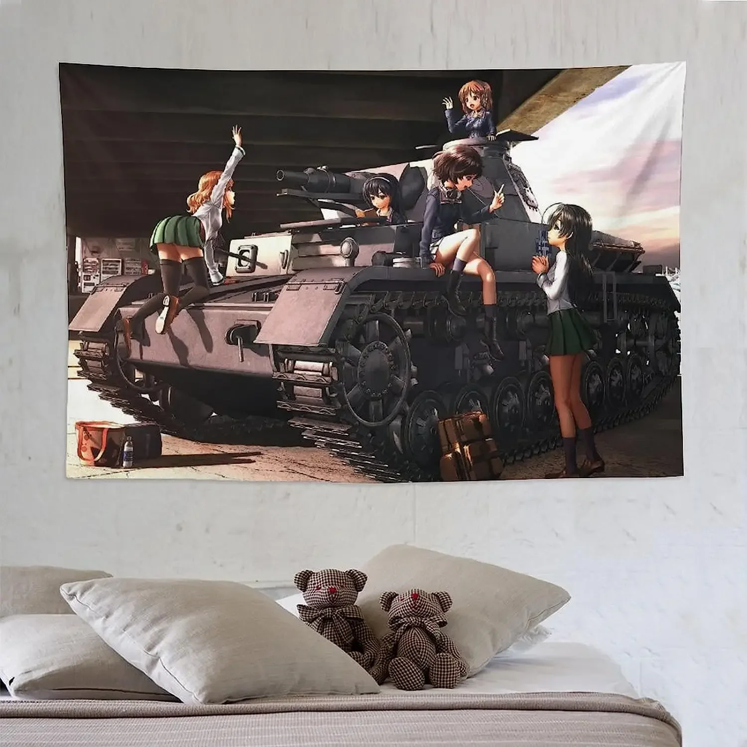 Japanese Comedy Anime Girls Und Panzer Poster Polyester Tapestry Prints Room Aesthetic Wall Art Bedroom Tapestries Walls