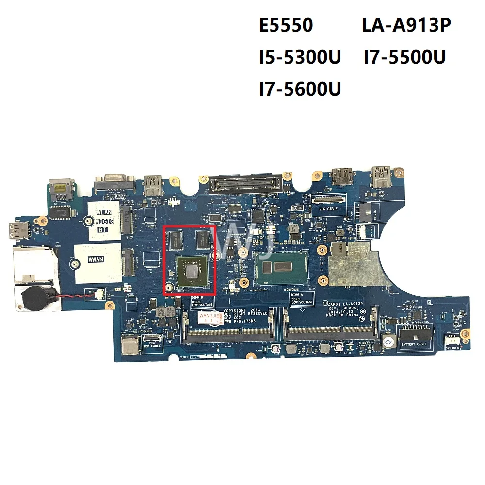 pour-dell-e5550-la-a913p-i5-5300u-i7-5500u-i7-5600u-cn-0dwvyv-cn-0d1d9c-carte-mere-with100-teste
