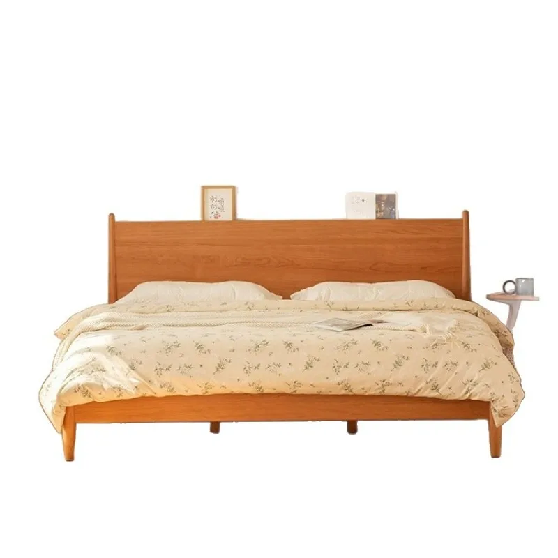 

Nordic solid wood bed cherry wood log time bed Japanese-style home bedroom furniture modern small apartment wedding bed