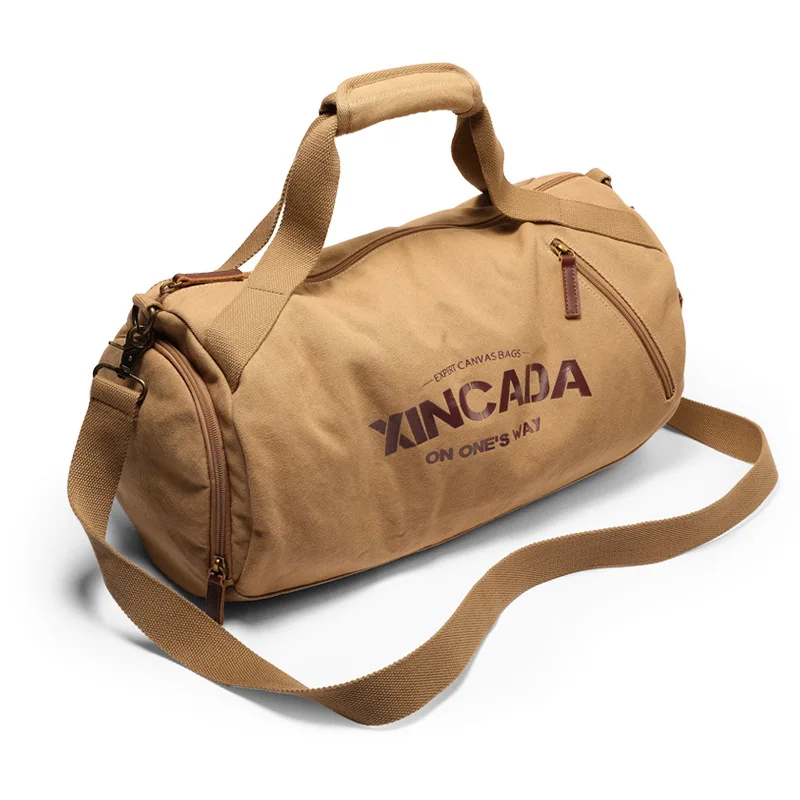 Bolsa de viaje de lona de gran capacidad para hombre, bolso de entrenamiento deportivo con bolsillo para zapatos, color negro y caqui, XA32M, 2023