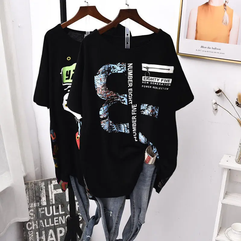 Summer New Letter Printing Loose Pullovers Short Sleeve O-Neck All-match T Shirt Tops Casual Fashion Trend Womne Clothing