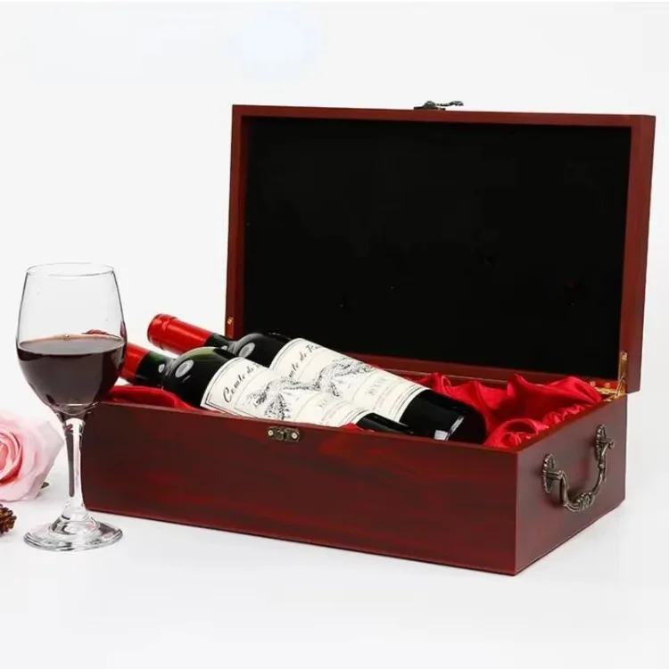 Elegant Double Red Wine Wooden Storage Boxes HighEnd Handle Design for Business Gifts Home Bottle Collection Decorative