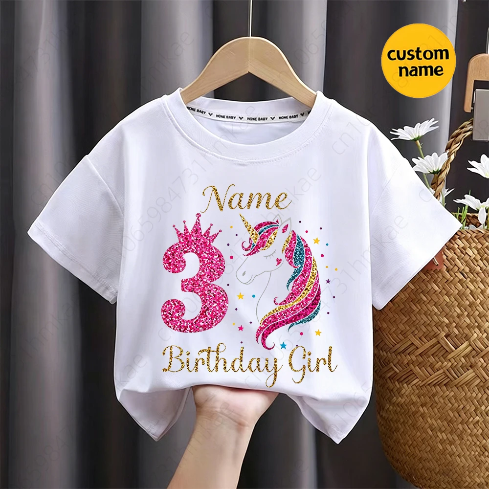Personalisiertes Mädchen-Einhorn-T-Shirt zum 1.-12. Geburtstag für Mädchen-Partys, Kinder-T-Shirt, Baby-Einhörner-Kleidung, Oberteile, T-Shirts – Detail 7