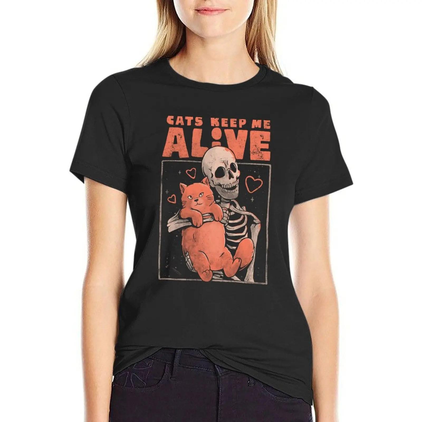 Cats Keep Me Alive - Dead Skull Evil Gift T-Shirt vintage plus size tops Short sleeve tee western t shirts for Women