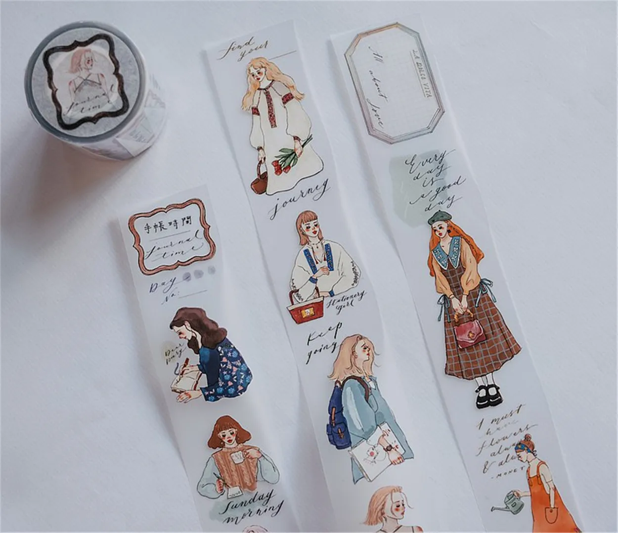 La Dolce Vita Studio Vintage Journal Time Girl Washi PET Tape for Planner Card Making DIY Scrapbooking Plan Decorative Sticker