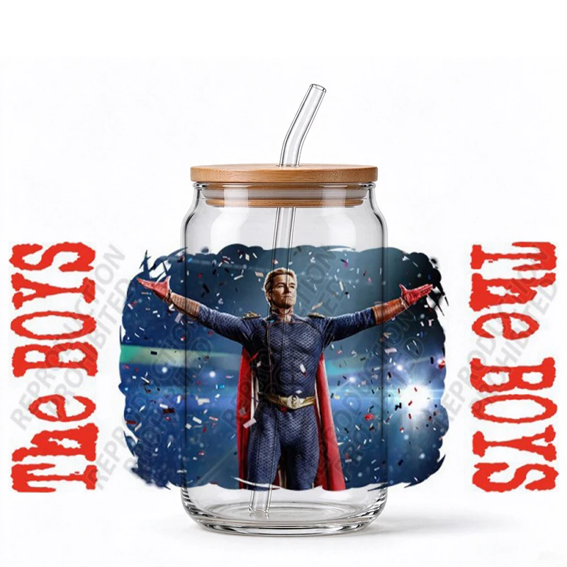 Waterproof Scratch Resistant UV DTF Cup Sticker Dark Hero Show Figures No Heat Transfer for 16oz Libbey Glass Can Decor