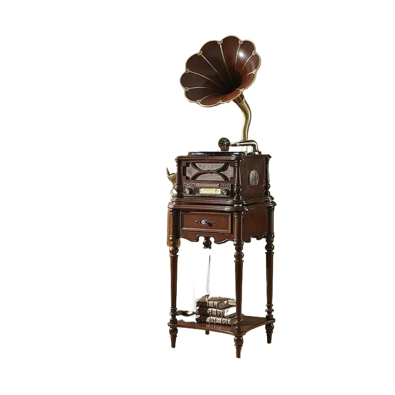Light tone retro phonograph old-fashioned vinyl record player cabinet record player bluetooth stereo cabinet large speaker