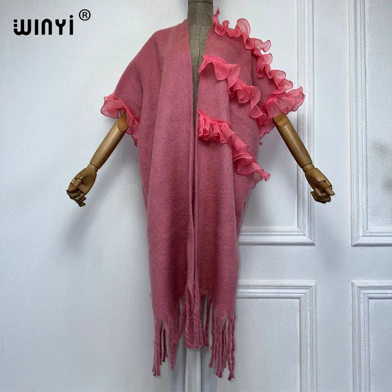 

WINYI Winter 2023 Catwalk cloak High Quality poncho Luxury Long Loose OverCoat Thick Warm Female long down coat dress for women