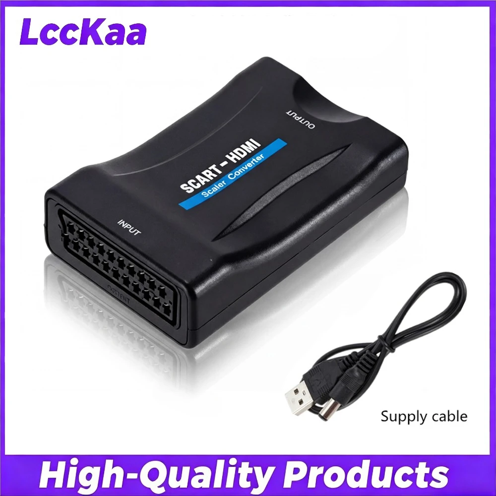 1080P SCART zu HDMI-kompatibel mit Versorgungskabel Audio-Video-Upscale-Adapter Konverter Plug-and-Play für HDTV Sky Box STB DVD