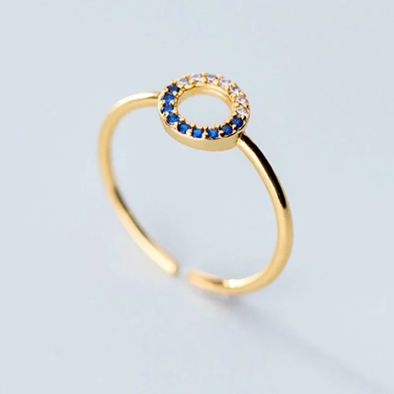 Round blue zircon ring fashionable temperament personality trendy student cool style hip-hop open ring