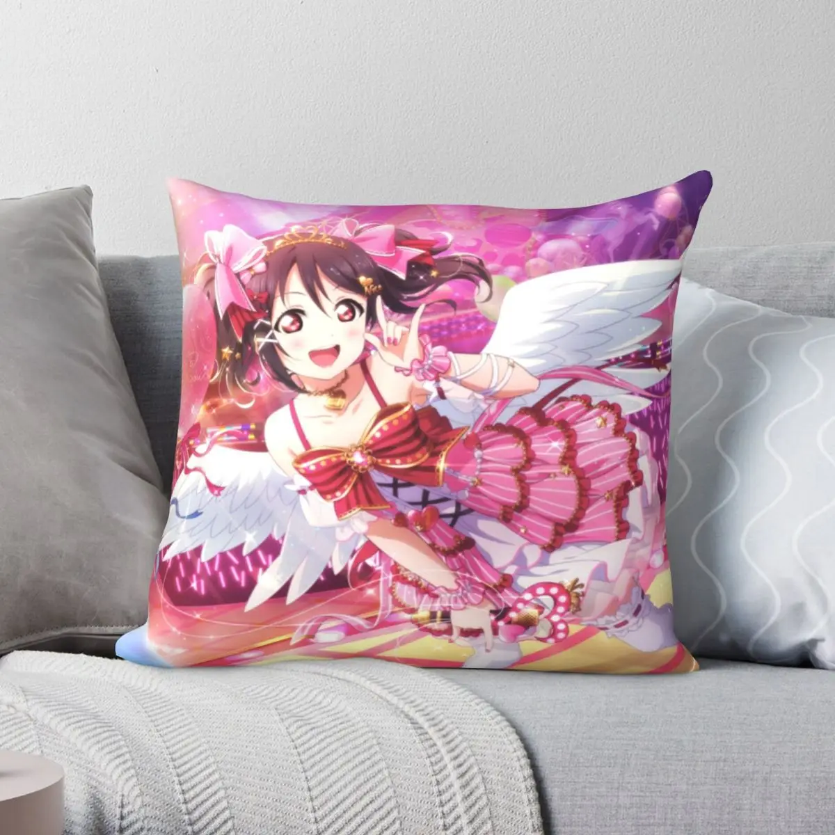 Nico Yazawa ~smiley Angel~ Square Pillowcase Polyester Linen Velvet Creative Zip Decor Throw Pillow Case Sofa Cushion Cover