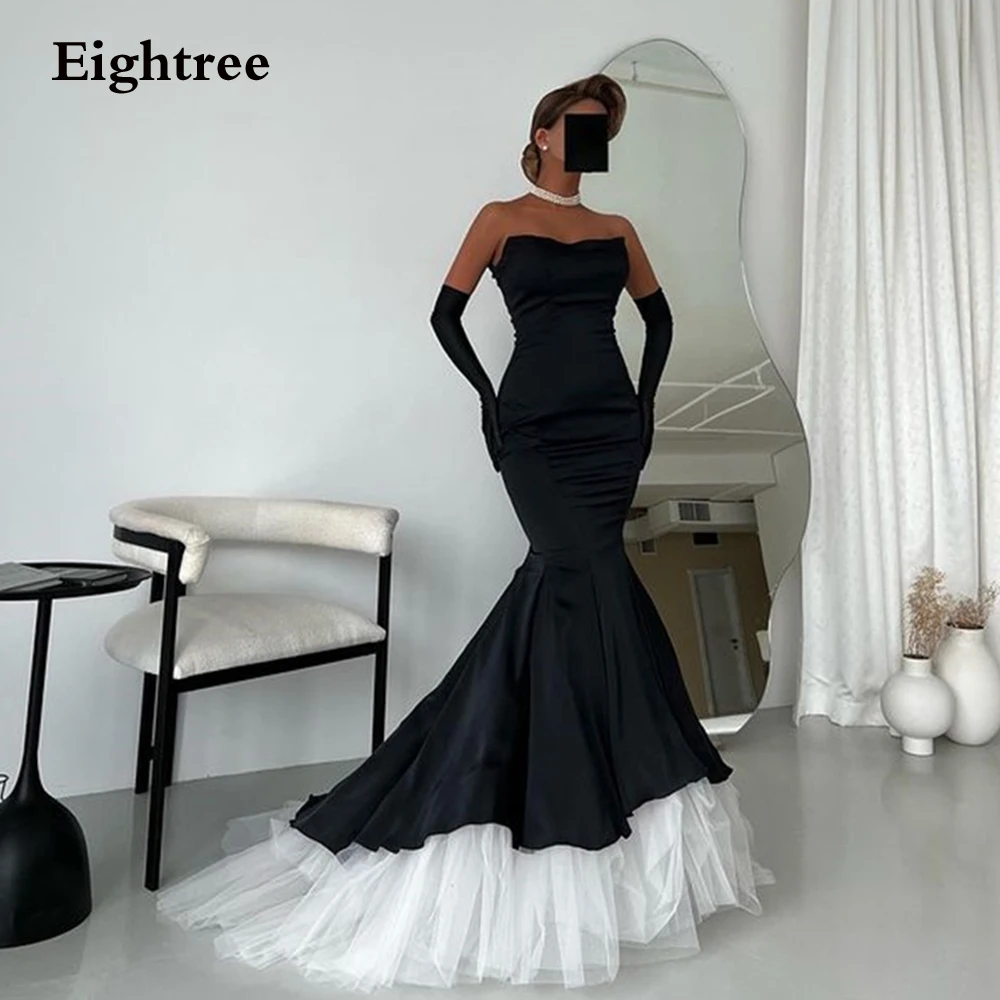 

Eightree Black Modern Evening Dresses Strapless Mermaid Pleat Ruffles Long Abendkleider Dubai Formal Occasion Dresses 2023