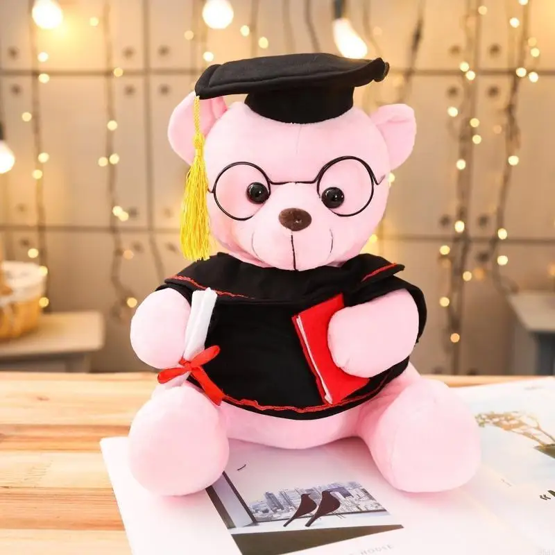 

95AE 18/23cm Plush Graduate Bear Stuffed Animal for Doll Sofa Throw Pillow Soft Comfort Sleeping Toy Graduation Gift