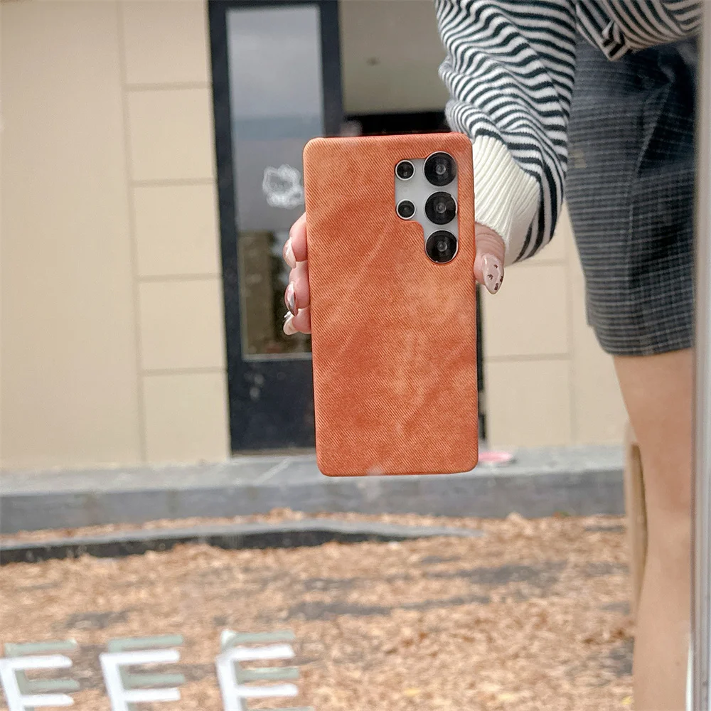 

S26 Ultra Vintage Stylish Chic Jeans Washed Denim Fabric Phone Case for SamSung Galaxy S25 S24 S23 Matte Soft Slim Protect Cover
