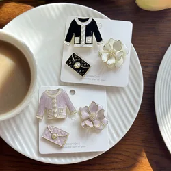 3 pcs/set Classic Women Elegant Enamel Pearl Flower Clothing Brooch Set Korean Style Lady Wedding Party Badges Pin