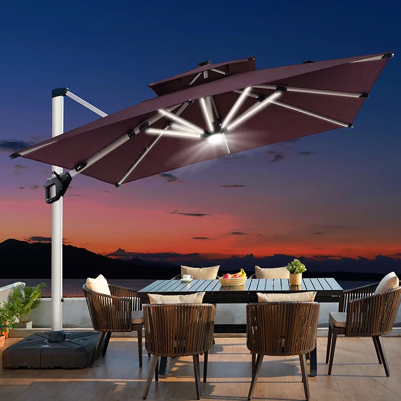 Outdoor Parasol Villa Courtyard Parasol Outdoor LED Roman Umbrella with Light