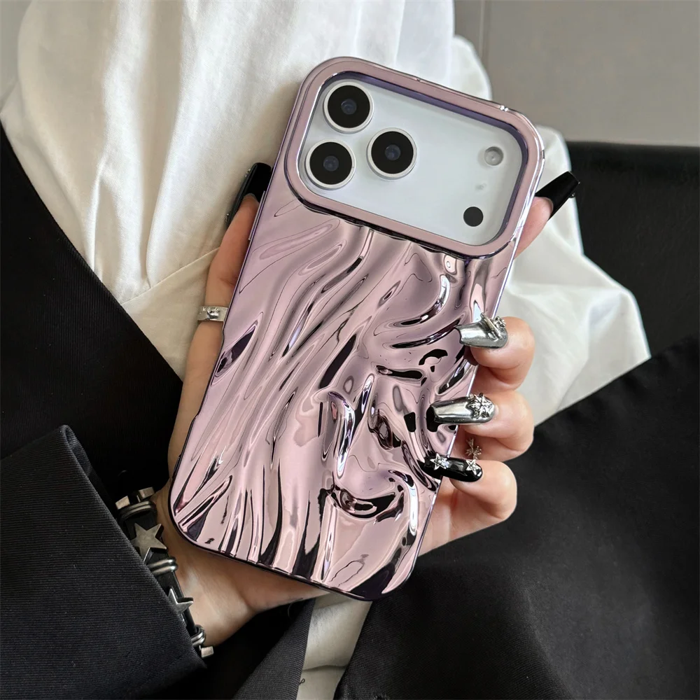 Galvanisierte 3D-Telefonhülle für iPhone 17 Air 16E 16 15 14 13 12 11 Pro Max, wasserwelligkeit, stoßfeste TPU-Softcover
