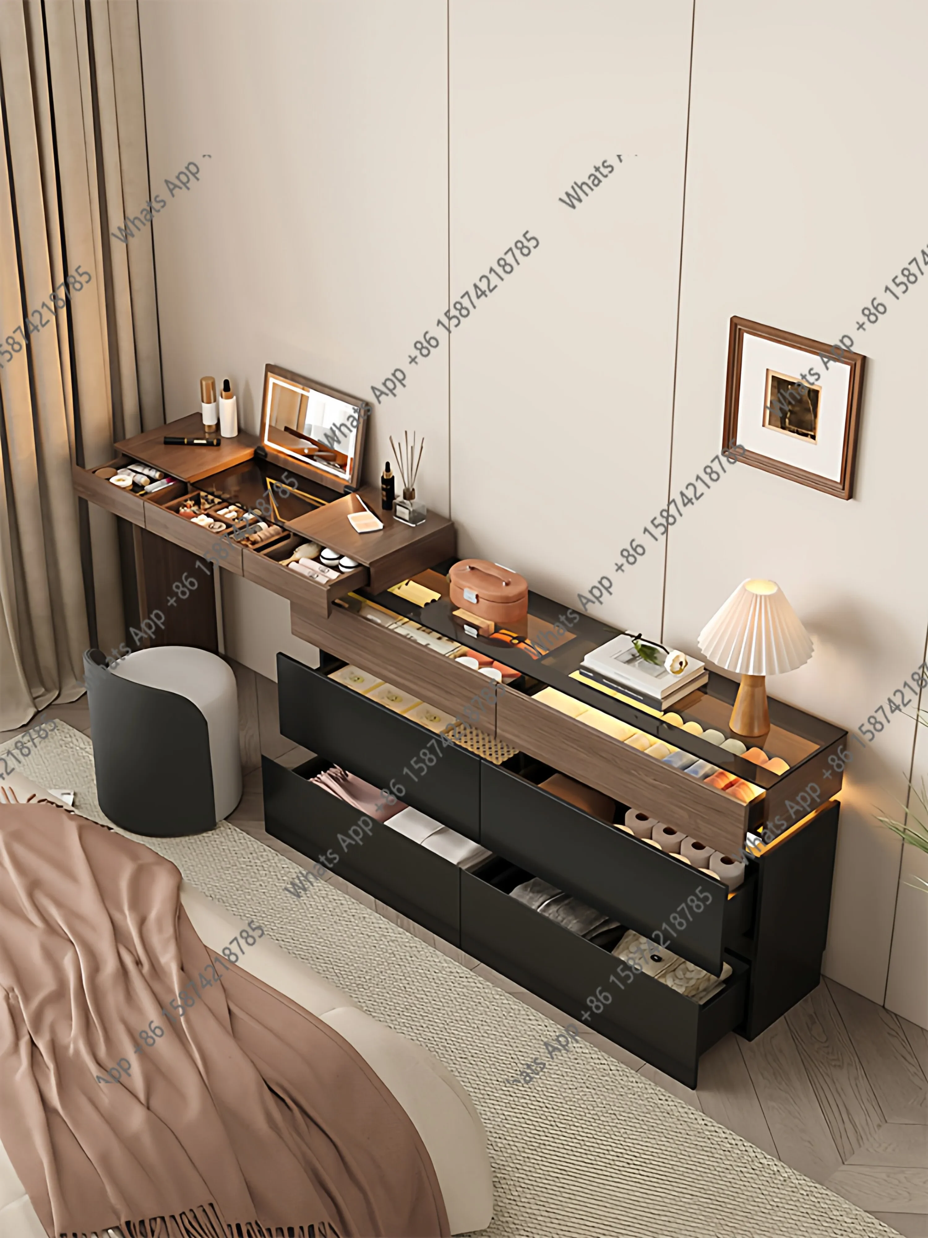 N65 Modern simple bedroom makeup table dresser bay window corner storage chest small apartment solid wood table