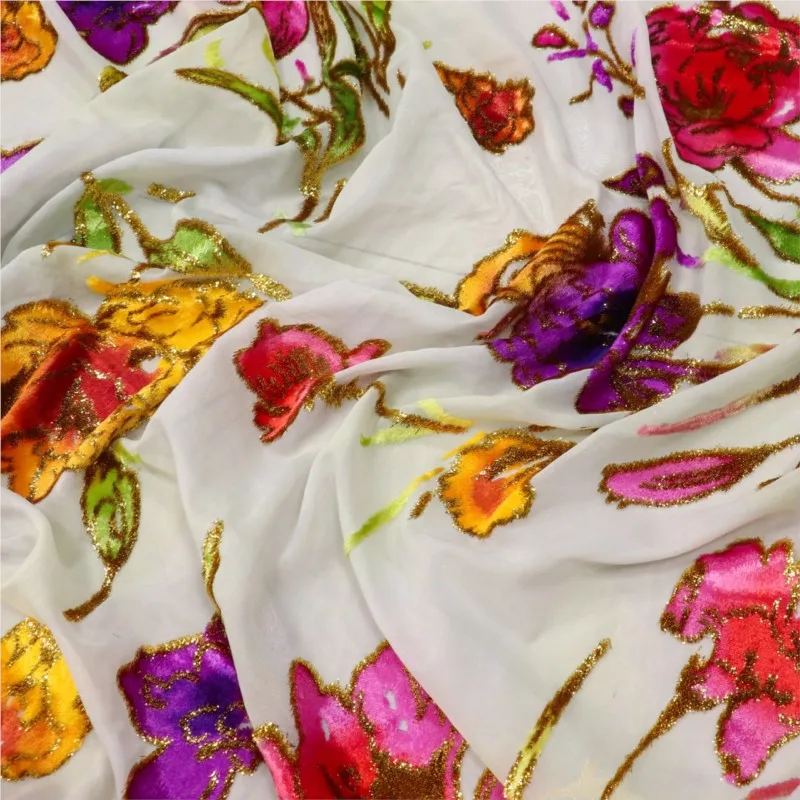 

Woven velvet jacquard positioning hand-painted fabric for high-end dress and cheongsam