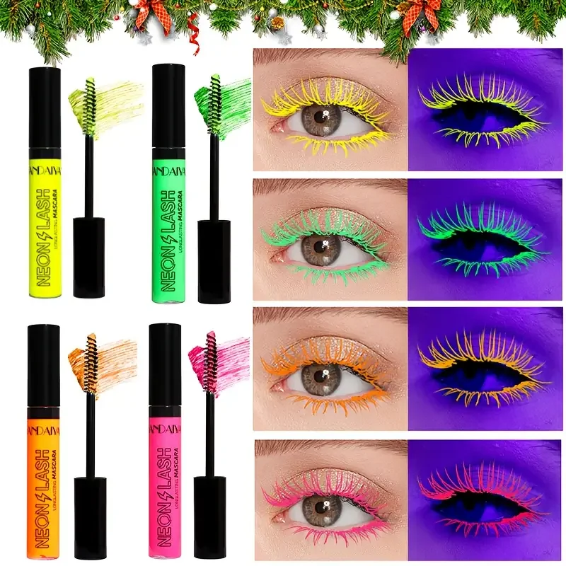 6Pcs Fluorescence Mascara Waterproof No Blooming Fast Dry Colorful Neon Eyelashes Curling Yellow Lengthens Eye Lashes Cosmetics