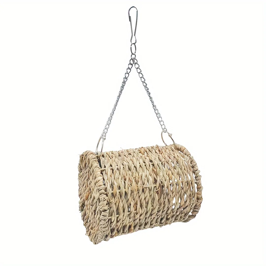 Bird Nest Bed Grass Tunnel Hammock Hanging Parrot Pet Chinchilla Hamster Cage Ornament Decoration Hamster Cradle Woven Straw Bed - view 4