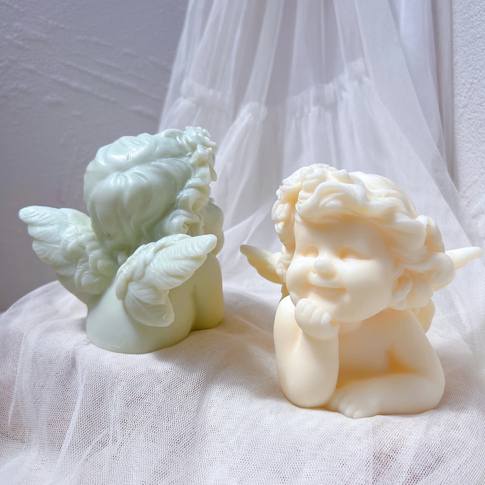 

Cute Boy Angel Candle Mold Cupid Cherub Silicone Molds Cherub Angel Wings Wax Mould Home Decor Art