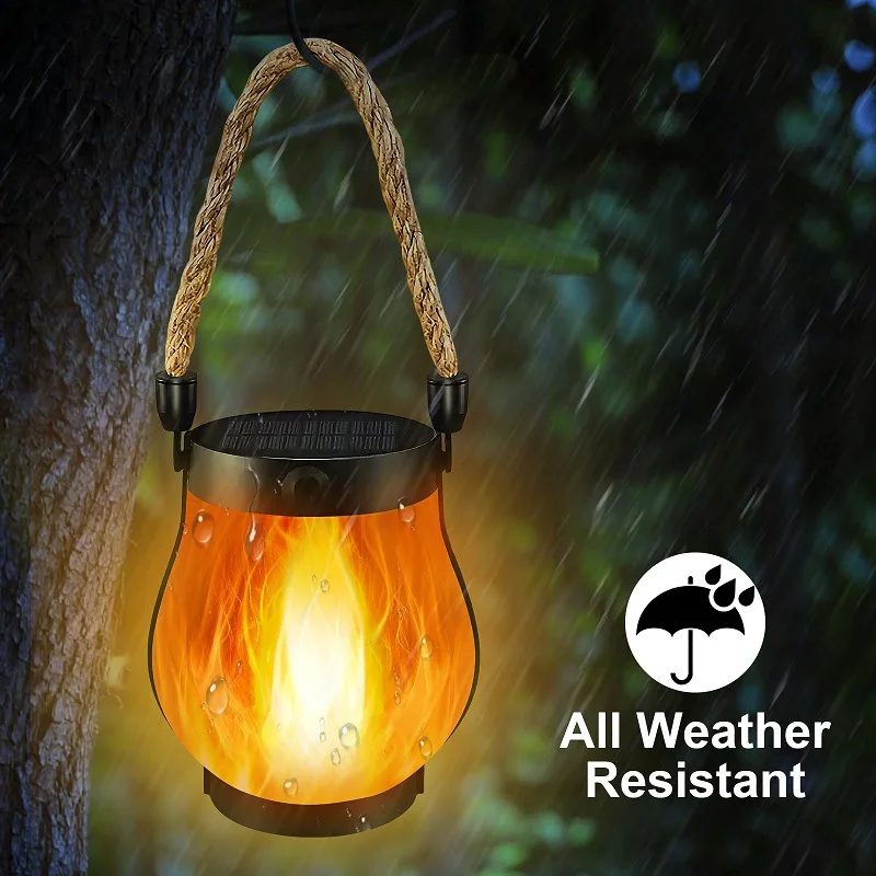 USB Rechargeable Camping Light Solar Flame Lights IPX4 Waterproof 800 Lumens 1200mAh Hanging Lantern Outdoor Lights