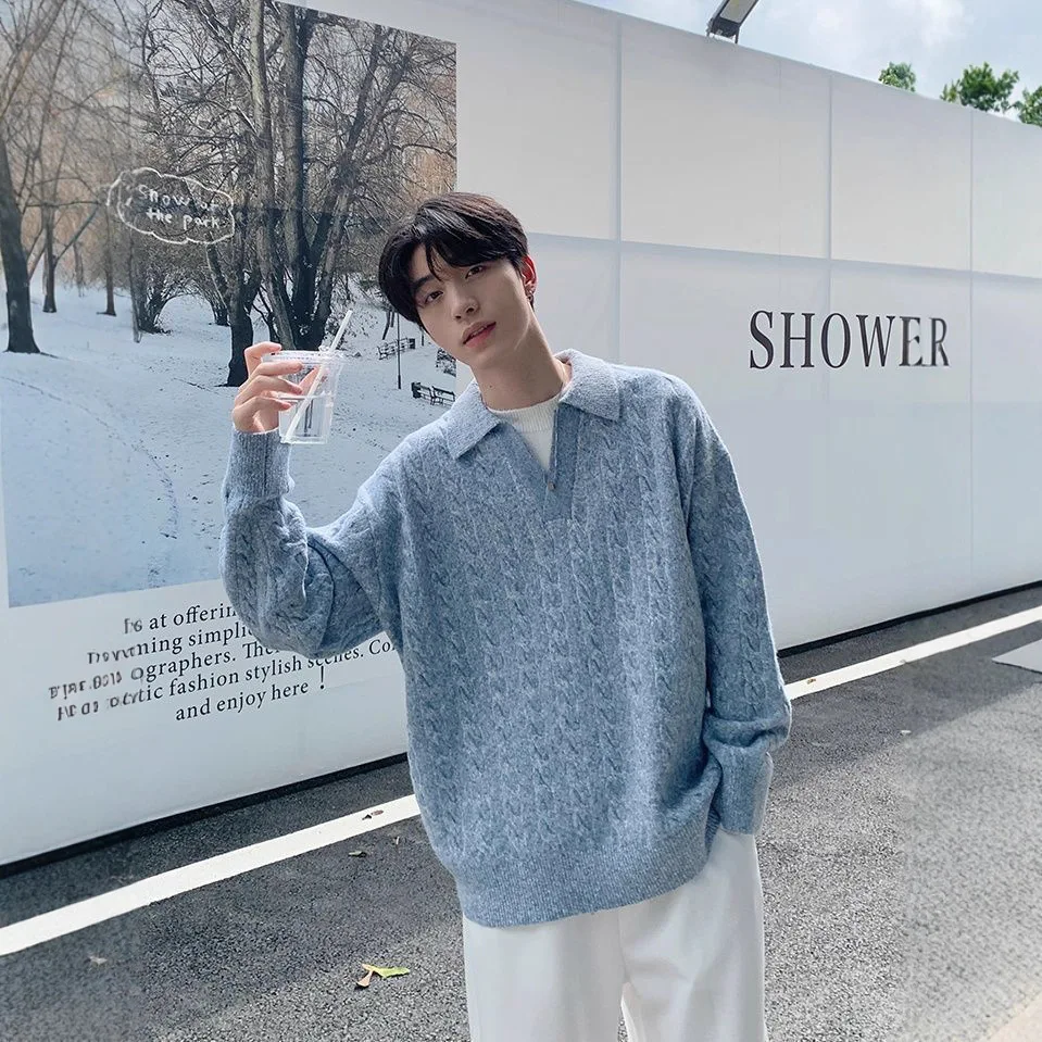 

Korean Sle Loose Fit Crew Ne Knitted Sweater Men's Winter Warm Color Casual Outerwear Comfortable Cotton Material