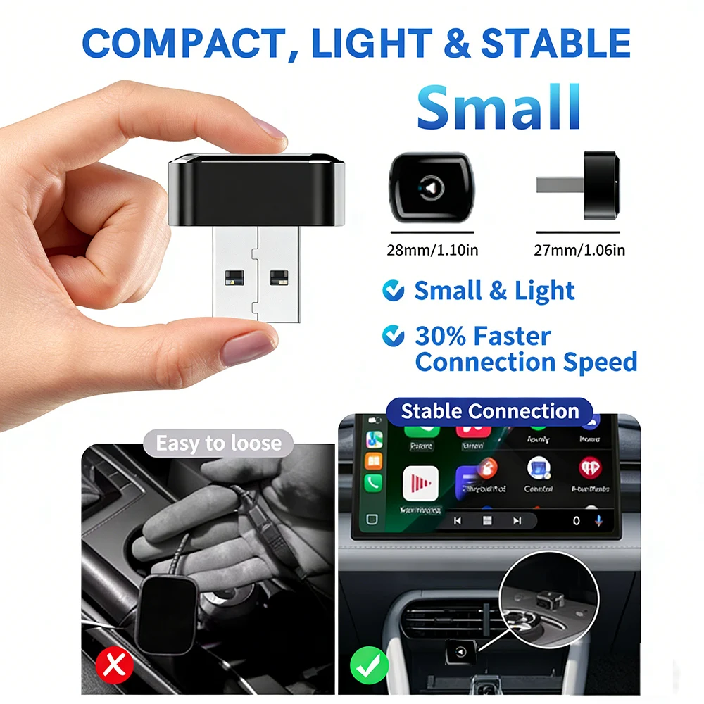 Wireless CarPlay Adapter 2026 Upgrade, Plug and Play, No Latency, Converts Factory Wired to Wireless, Compatible with iPhone 6+