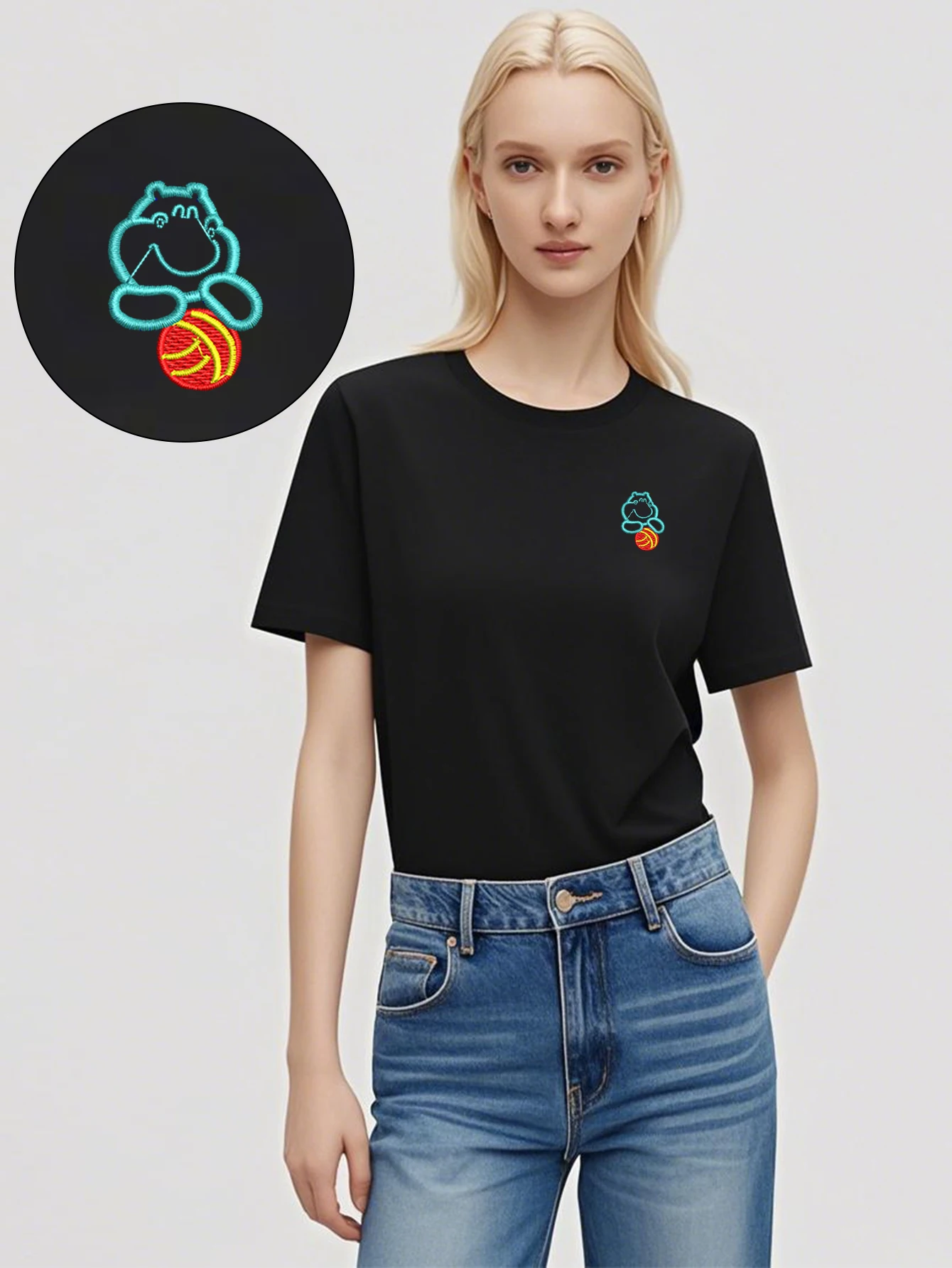 

Cuddly Dribble Men & Women Playful Bear Embroidered T-Shirt – Soft Cotton T-Shirts with Luxury Embroidery for Casual Weekends