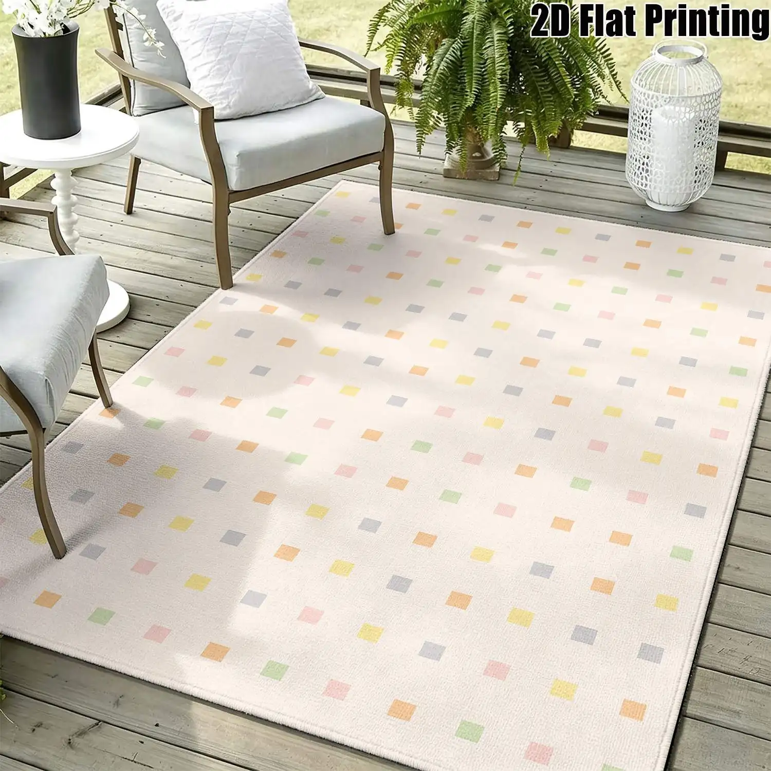 1Pc 2D Printed Colorful Geometric Square Pattern Nordic/Instagram/Modern Minimalist/European-Style Carpets, Home Decor, Multi-Size, Machine Washable, Suitable for Entrance, Dining, Foyer, Study, Living Room, Bedroom Mats