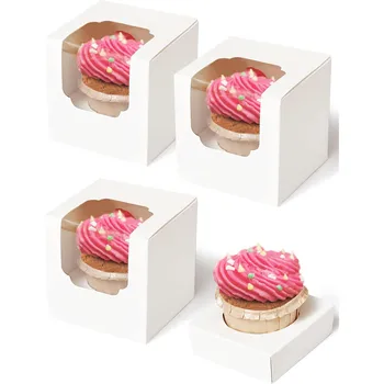 10/20/30pcs White Single Cupcake Boxes Paper with Insert and Clear Window,Fold Individual…