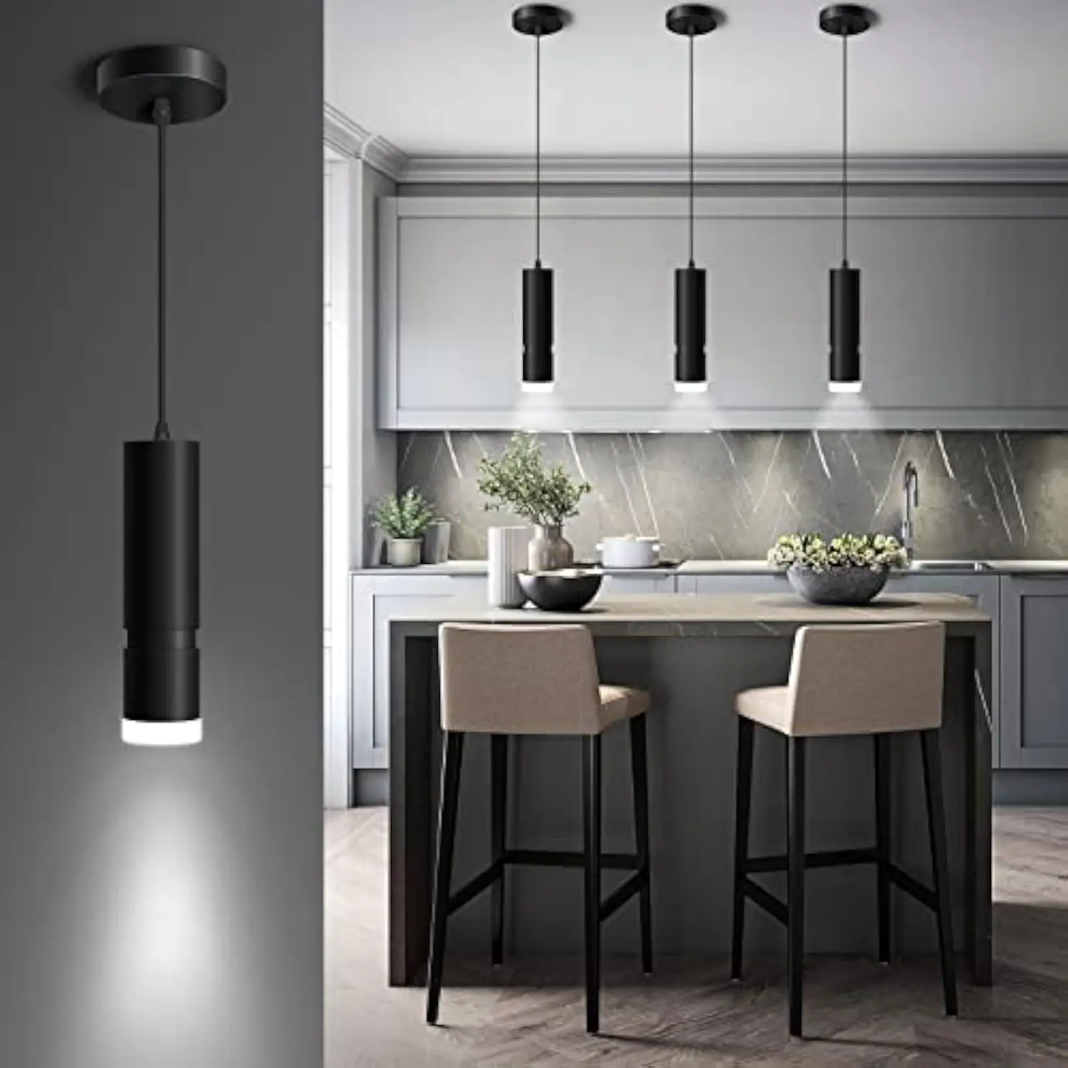 

Pendant Lights Kitchen Island, Modern Unique Adjustable Focus Pendant Lighting for Kitchen Island Dining Room, Bedroom, Bar, Bl