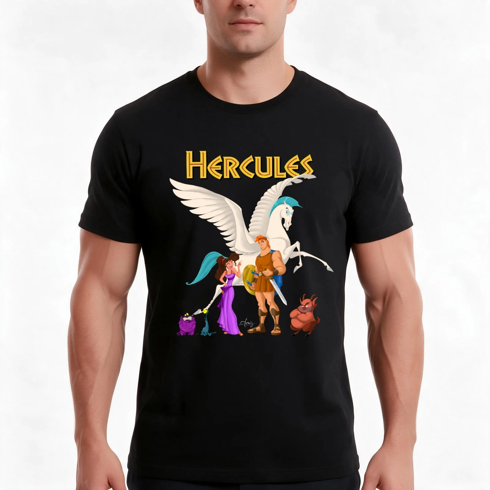 Hercules T-Shirt, Summer Casual Cotton Tee, Oversized Streetwear Tops, Vintage Graphic Print, Loose Fit Short Sleeve