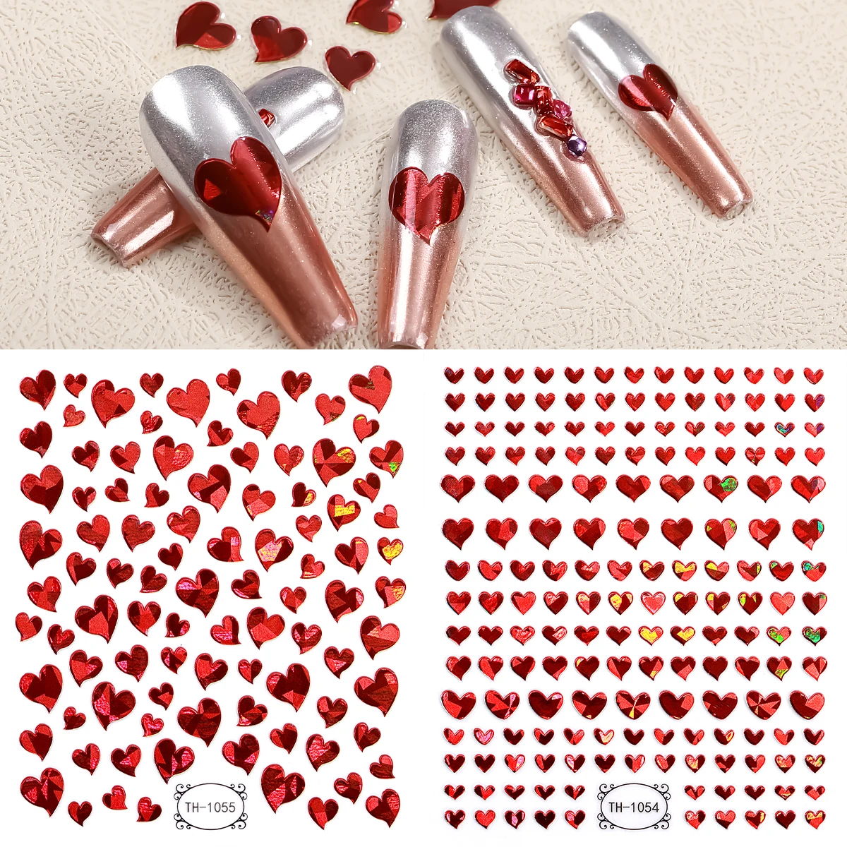 

2pcs 3D Red Heart Nail Art Sticker Valentine's Day Irregular Love Nail Sliders DIY Decals Manicure Decoration