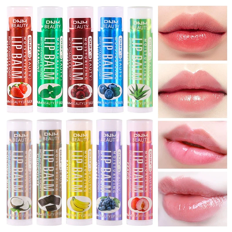 

1Pc DNM Fresh Fruit Lip Balm Moisturizing Clear Transparent Long Lasting Hydrating Lipstick Lip Oil Cosmetic Lip Gloss Base Gel