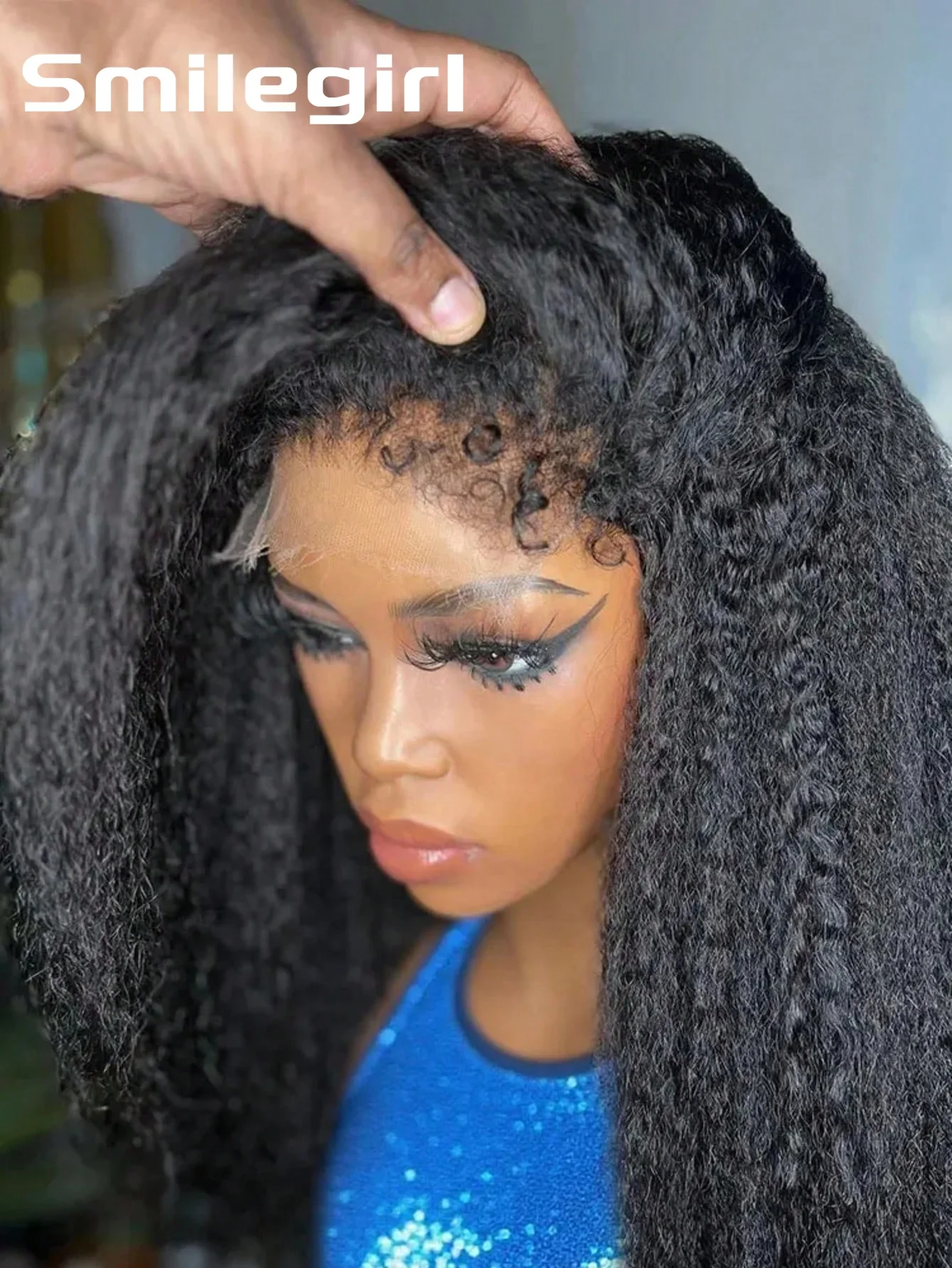 200 Density 360 Full Lace Human Hair Wig Kinky Straight Human Hair Wigs Flexible Fit 3In1 Half Wig With Drawstring Brazilian Glueless Human Hair Wig