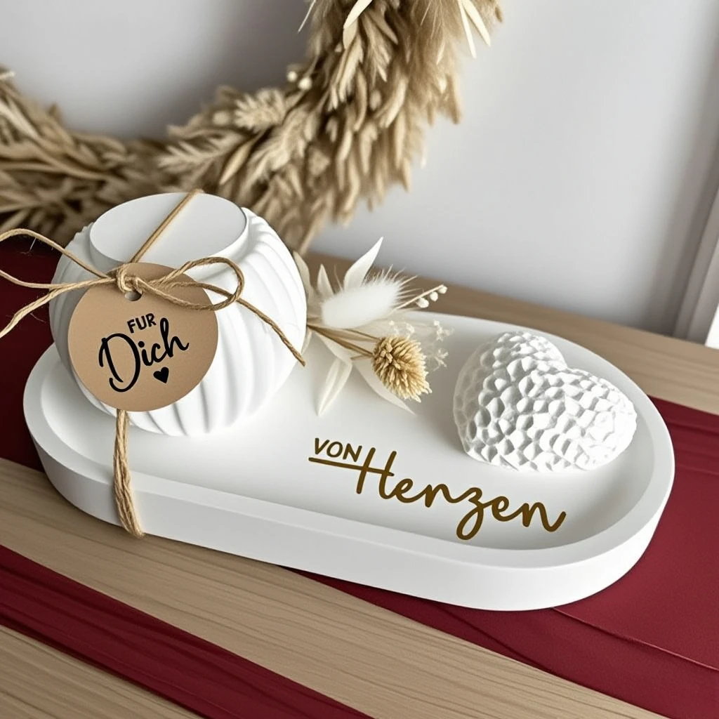 Silikonformen-Set mit drei Designs: gestreifte Kerzenhalter, blumenförmige Herzkerzen und dekorative Teller für die Heimdekoration. – Detail 7