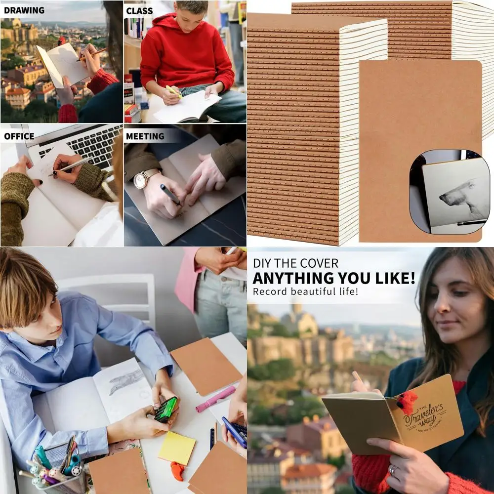 

Bulk 100 A5 Kraft Journals, 60-Page Travel & Subject Notebooks, 8.3x5.5 Inches for Writing & School Supplies