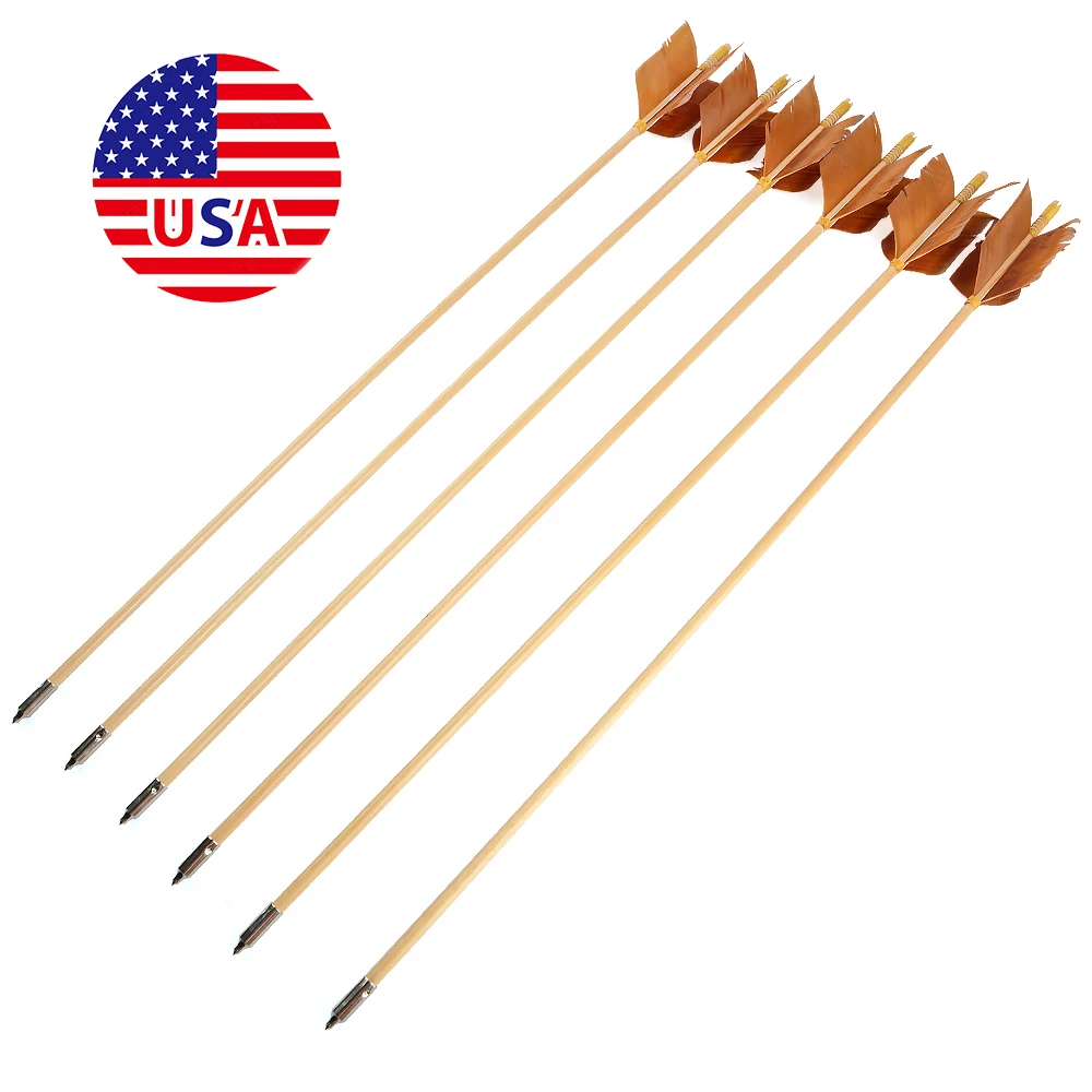 

6pcs Turkey Feathers Wood Arrow Handmade Arrow Shaft Length 80cm Diameter 8.5mm for Outdoor Shooting Target Hunting Sports