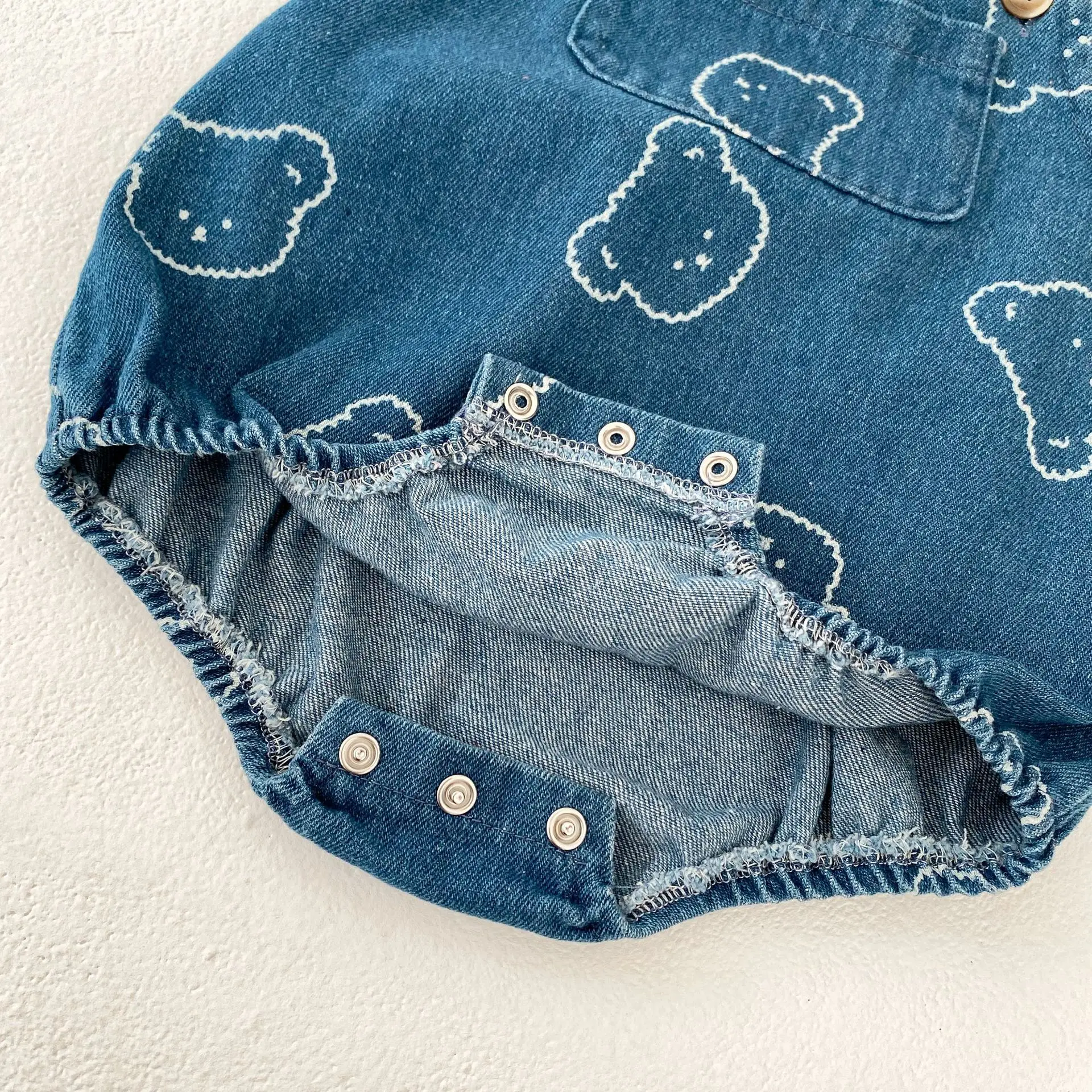 MILANCEL Baby Spring Clothing 0-2Y Cute Bear Head Printed Denim Bodysuit Infant Girls Straps Pants Toddler Boys One Piece