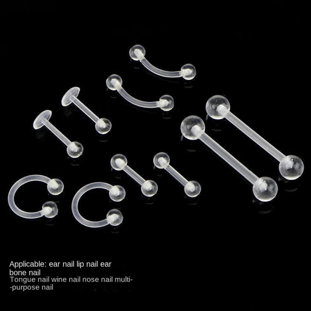 Transparent Piercing Retainer Hypoallergenic Clear Acrylic Tongue Stud Screw Flexible Nose Ring Lip Ear Nose Tongue