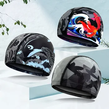 Yüzme boneleri hızlı kuru nefes baskılı yüzmek boneleri erkekler kadınlar için uzun saç kulak koruyucu yetişkin yüzme boneleri havuz aksesuarları