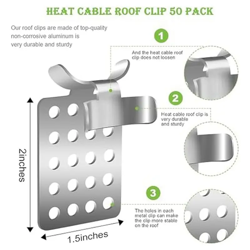 AT29-Roof De-Icing Cable Clips, 100 Pack Metal Clip, Heat Cable Roof Clip, Aluminum Roof Clips, Deicing Cable Clips