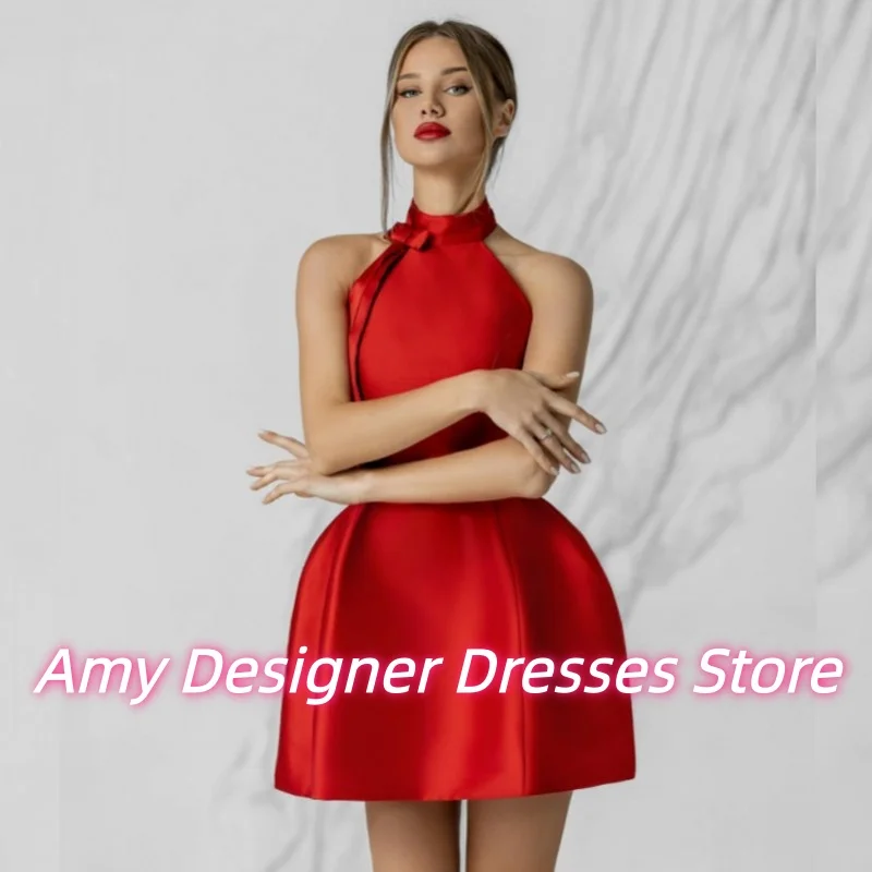 

Attractive Red Sleeveless Homecoming Dresses 2025 Customized Halter Prom Gowns For Women Mini Birthday Dress Vestido De Festa