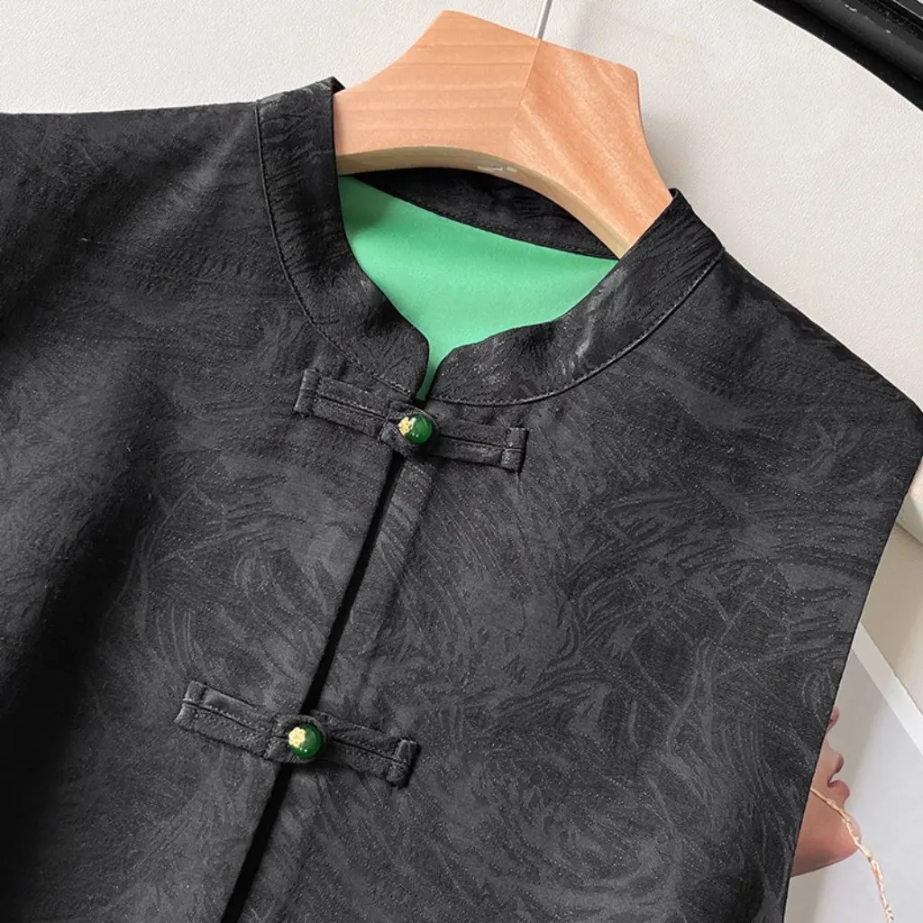 

Women's New Chinese Style Jacket Spring Linen Heavy Industry Jacquard National Buckle Stacked Vest Fashionable Top