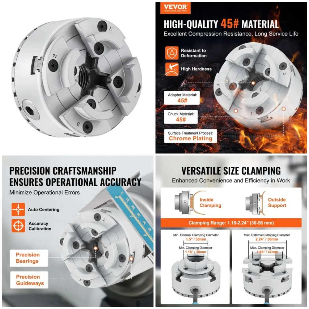 

KP2-3/4 4-кулачковый токарный патрон, диаметр 2,75 дюйма, самоцентрирующийся токарный аксессуар по металлу для точной обработки