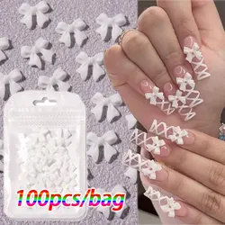 100pcs/bag 3D Black White Bow Resin Nail Art Decoration Long Ribbon Bowknot Ornament Nail Charm Jewelry Design Kawaii Ribbon Gem