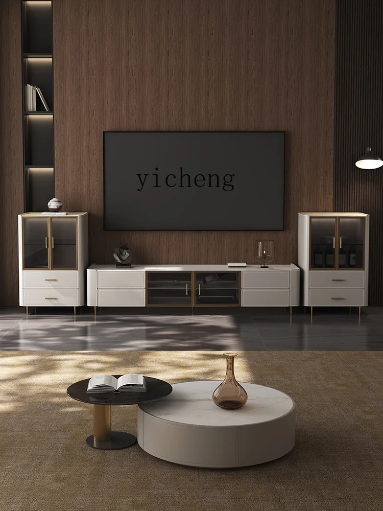 

zz modern simple coffee table TV cabinet combination master bedroom floor light luxury rock slab