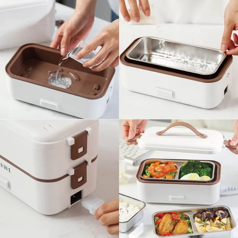 110V/220V Electric Lunch Box Office 304 Stainless Steel Quick Heating Bento Box Portable Fast Food Warmer Warming Pot 1.2L